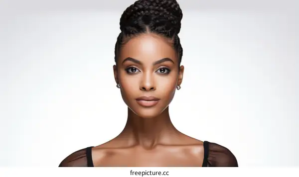 portrait of a beautiful black woman with a braided bun