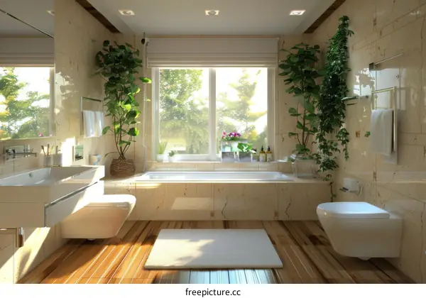Modern Bathroom Interior Design with Plants