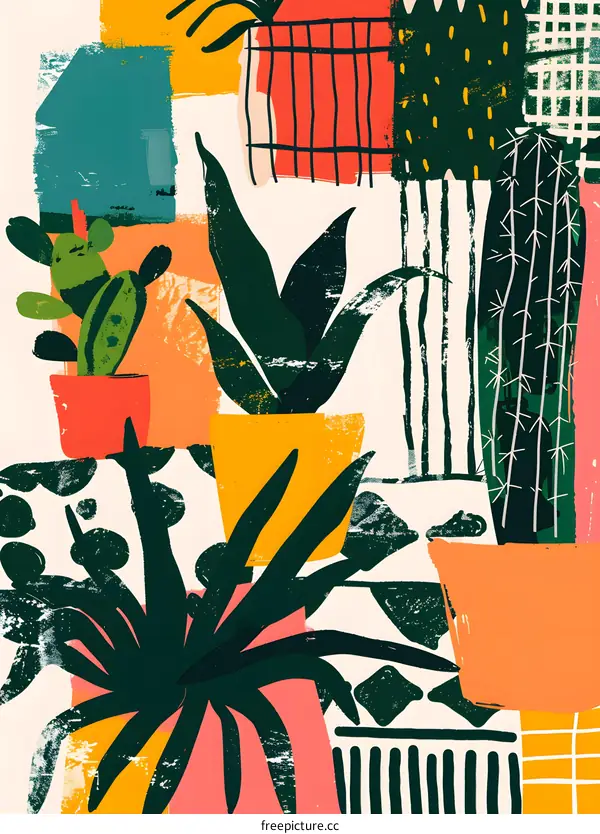 Abstract Illustration of Plants in Pots