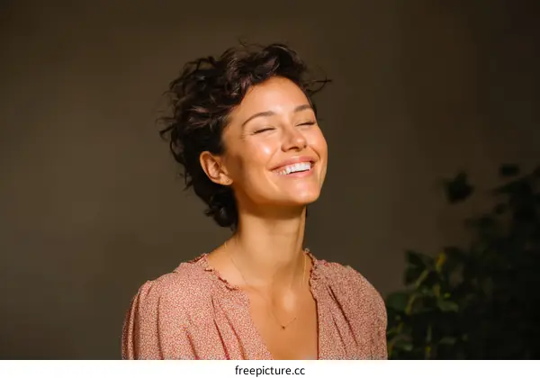 Smiling Woman Portrait on Dark Background