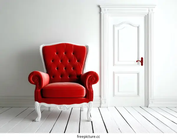 Elegant Red Velvet Armchair in a Classic Interior