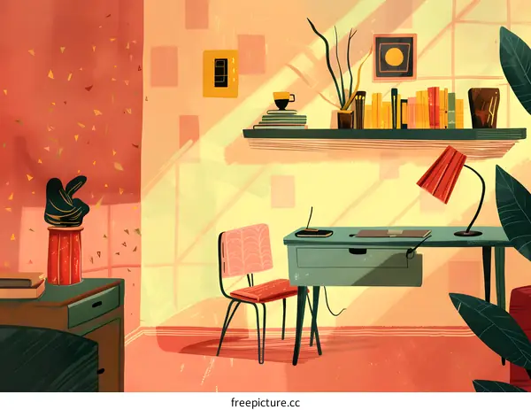 Modern Home Office Illustration With Desk and Chair
