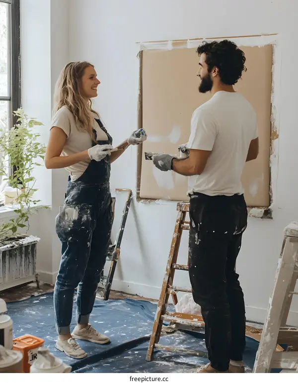 Couple Painting and Renovating a Room