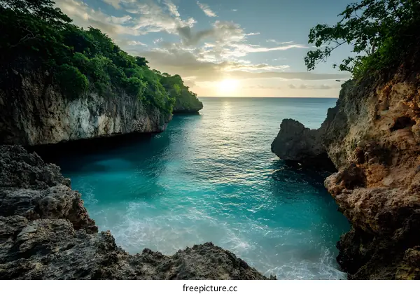 Sea Cliff Cove at Sunset with Turquoise Water