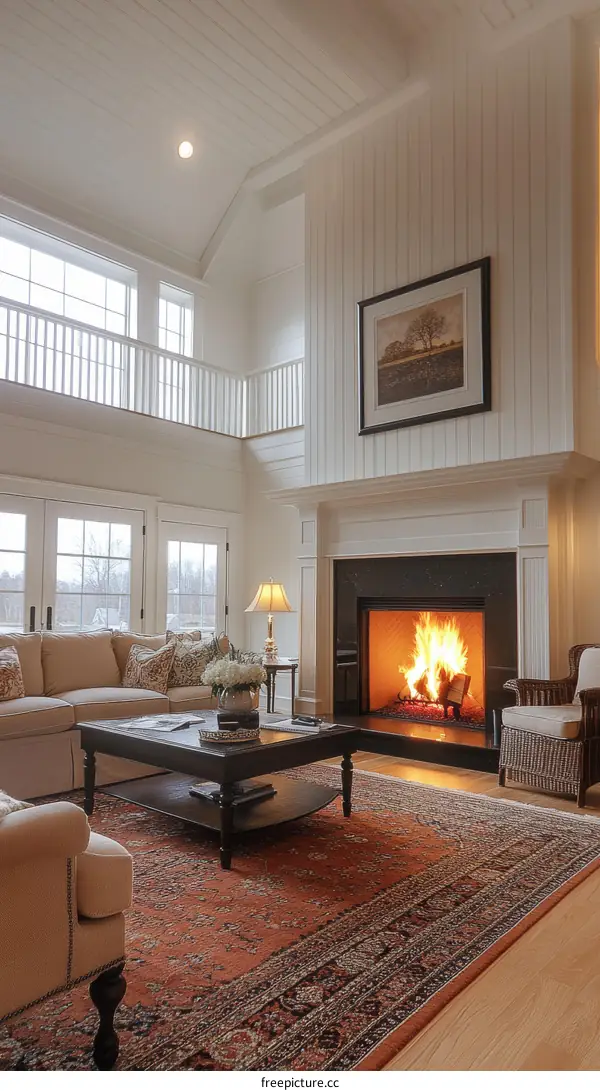 Large Living Room with Fireplace and High Ceilings