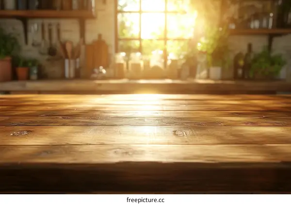 Rustic Kitchen Table Top with Sunlight