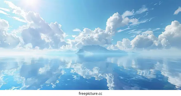Serene Seascape with Blue Sky and White Clouds Reflection