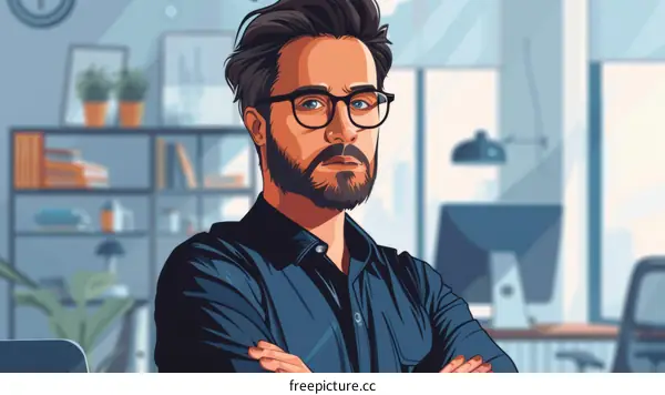 Illustration of a Bearded Man Wearing Glasses