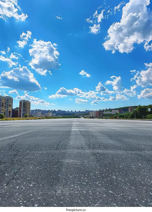 Empty Road Underneath a Vast Blue Sky