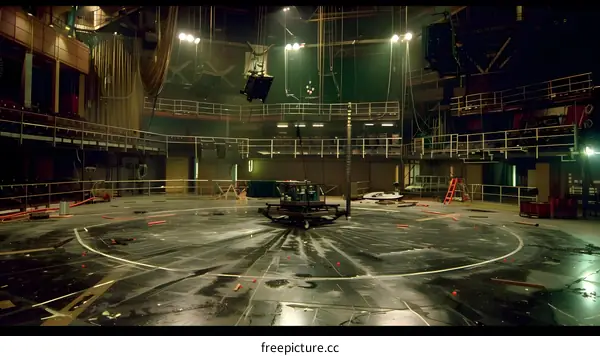 Empty Stage with Lighting Equipment and Wires