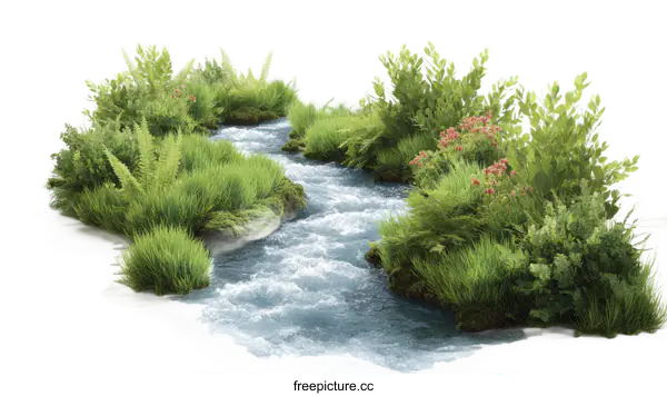 [Transparent Background PNG]Riverbank Vegetation and Water Flow