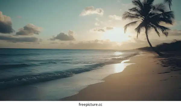 Palm Tree Silhouette at Sunset on a Beach