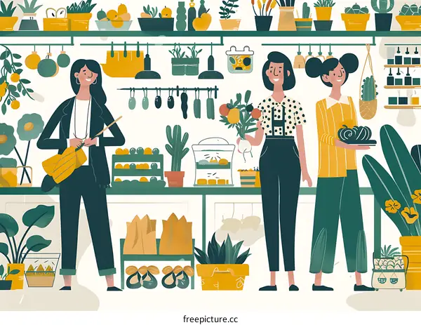 Three Women Working in a Flower Shop