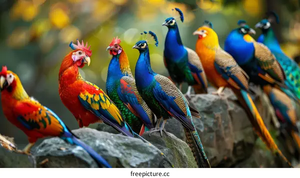 A variety of pheasants and peafowl