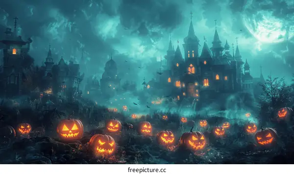 Haunted House with Pumpkins