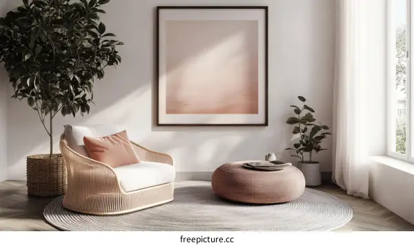 Modern Minimalist Living Room with Woven Chair