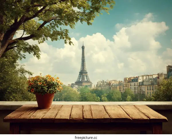 Paris Eiffel Tower View from a Terrace Table