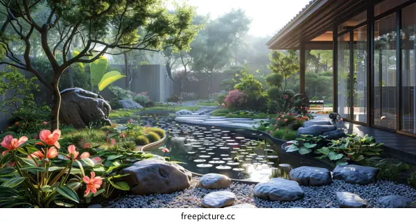 Courtyard Garden with Pond and Trees