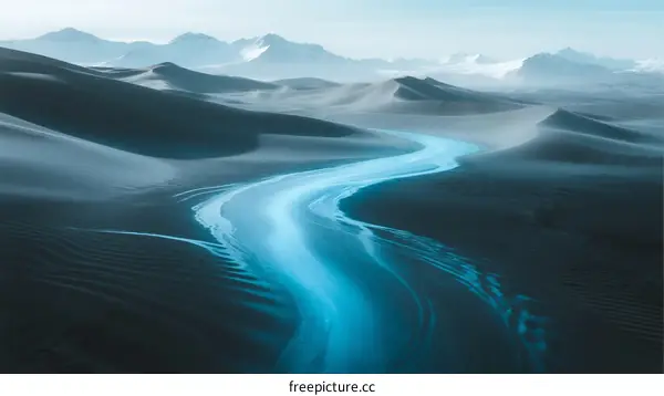 A Serene River Winding Through Vast Snow-Covered Dunes