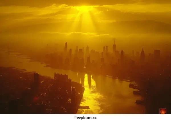 New York City skyline bathed in golden sunlight
