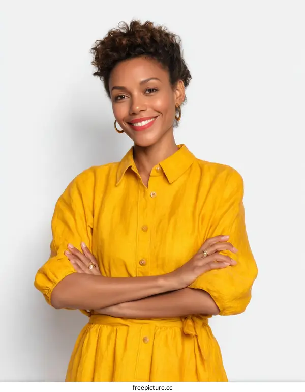 Confident Woman in a Bold Yellow Dress