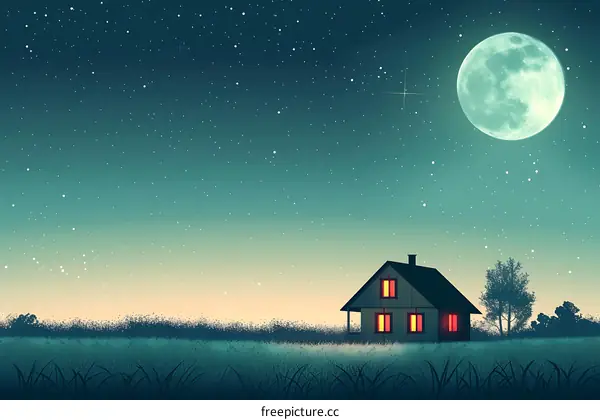 Night Sky With Stars And A House