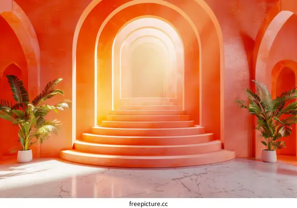 Coral Architecture with Archways and Stairs