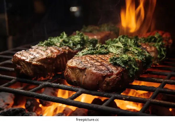 Beef steak with herb butter and grilled vegetables
