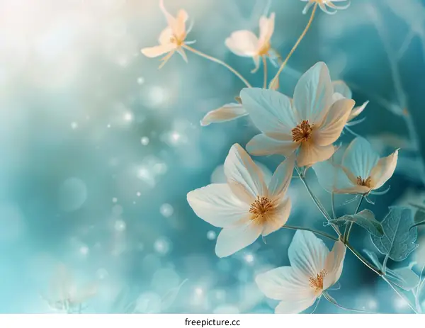 White flowers on a blue background