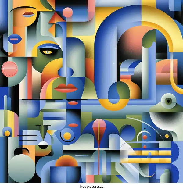 colorful abstract geometric shapes with faces