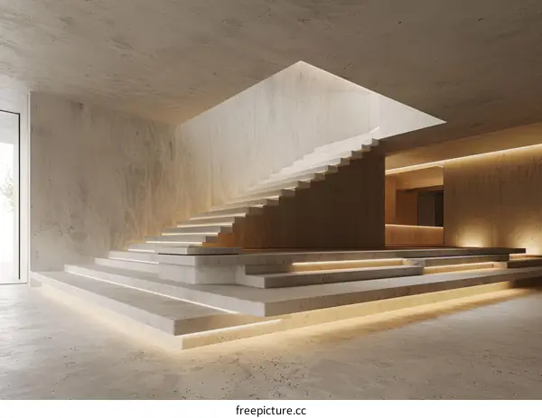 Modern minimalist marble staircase with indirect lighting