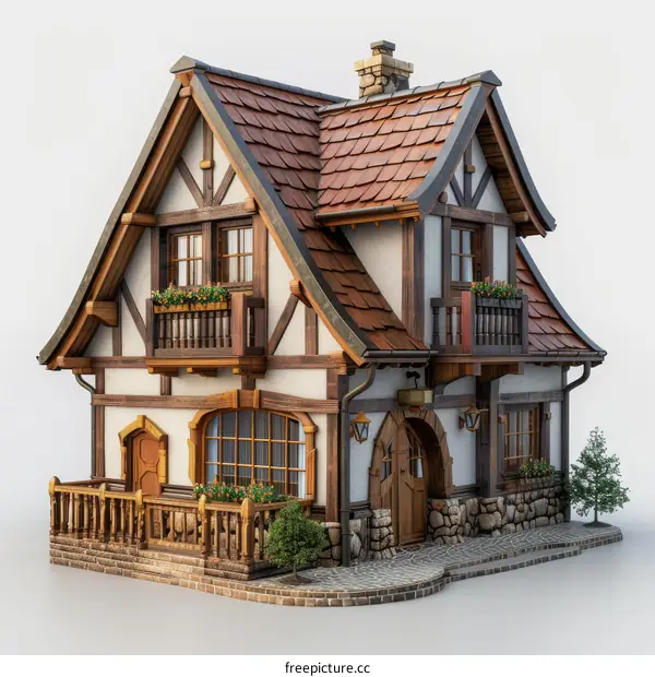 Traditional Half-Timbered House with Stone Foundation