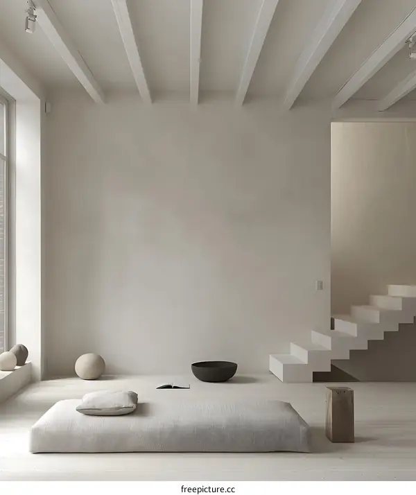 Minimalist Interior Design with White Walls and Wooden Beams
