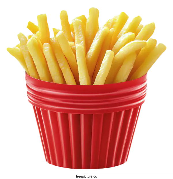 [Transparent Background PNG]Crispy French Fries in a Red Container