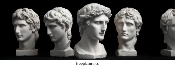 Ancient Greek Busts Collection on Black Background