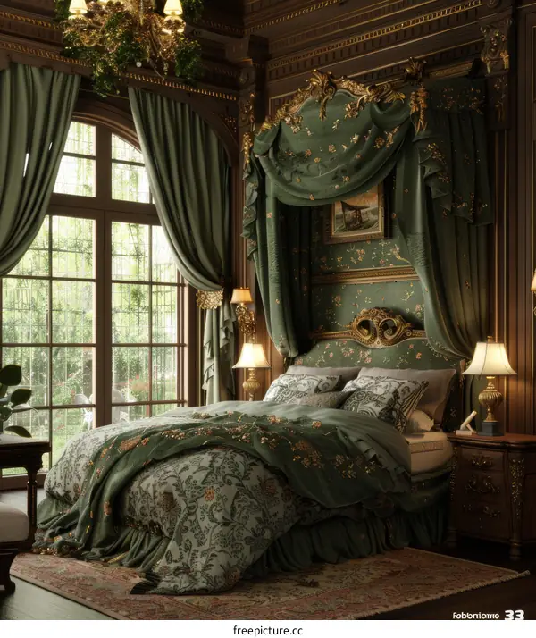 Elegant Antique Green Bedroom Interior Design