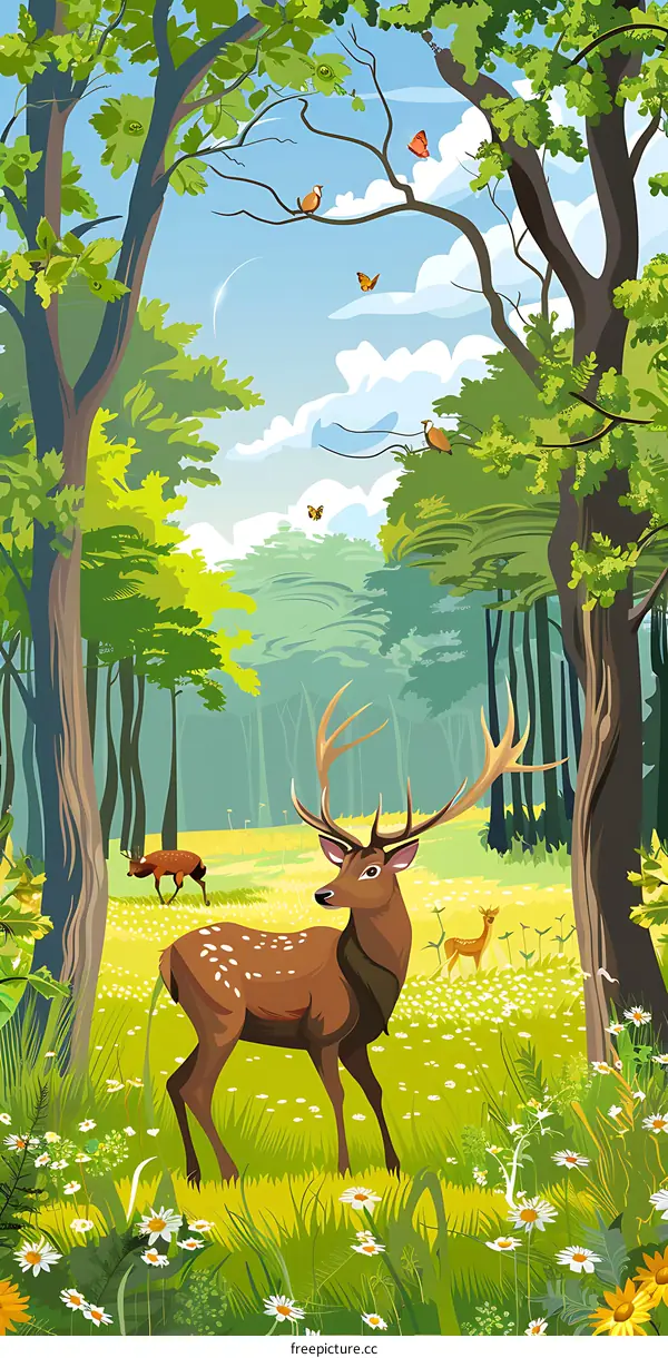 Deer Standing in a Lush Green Forest