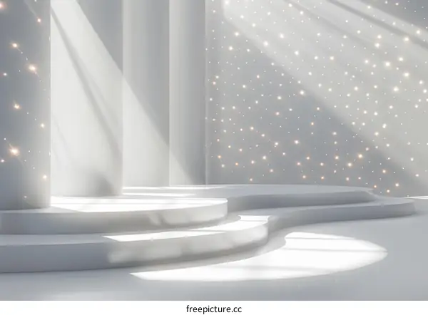 White Podium Stage with Sparkling Light Effects