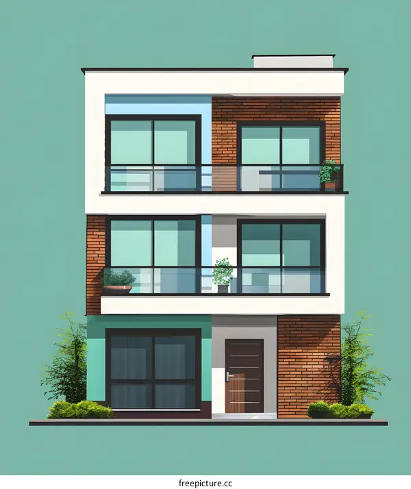 Modern Minimalist Three Story House Illustration