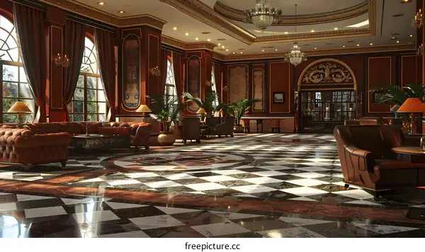 Grand luxury hotel lobby interior