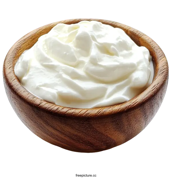 [Transparent Background PNG]Wooden Bowl of Creamy Yogurt Dip
