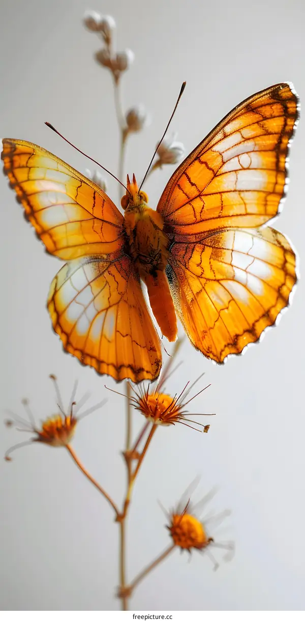 A beautiful orange butterfly on a white flower