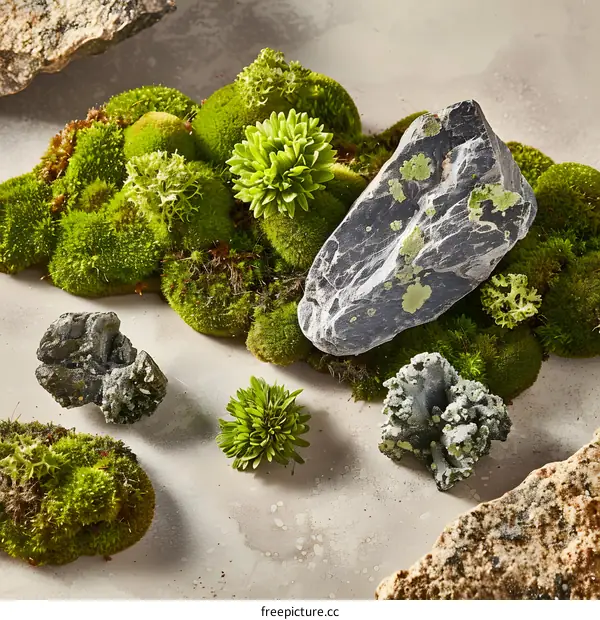 Green Moss And Stone Arrangement