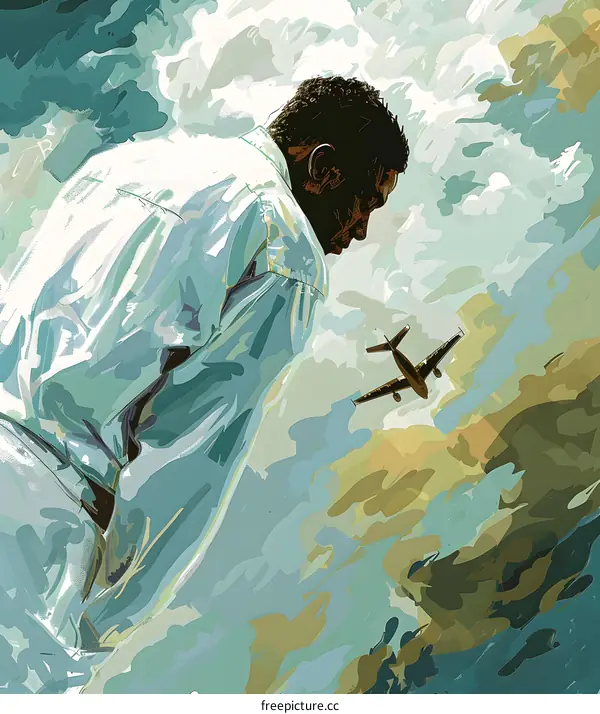 Man Looking Up at Airplane in the Sky