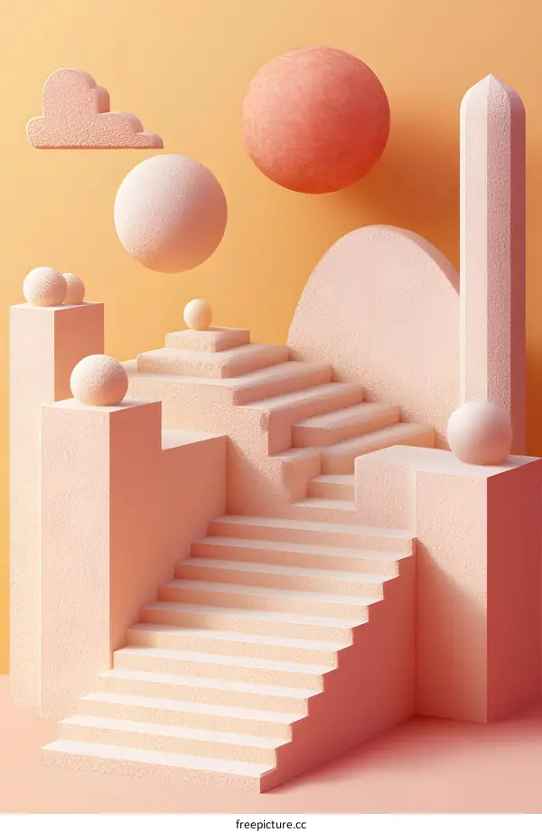 Abstract 3D Minimalist Staircase with Geometric Shapes