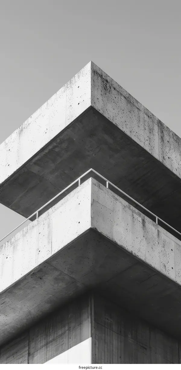 Black and White Concrete Building with Geometric Facade