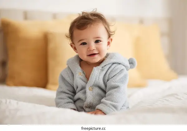 Adorable Baby Girl in Cozy Pajamas on a Bed
