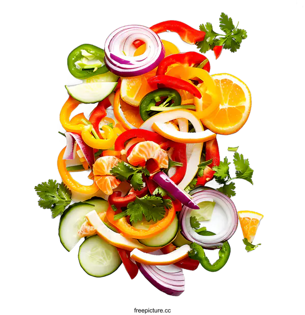 [Transparent Background PNG]Fresh Sliced Vegetables and Fruits On White Background