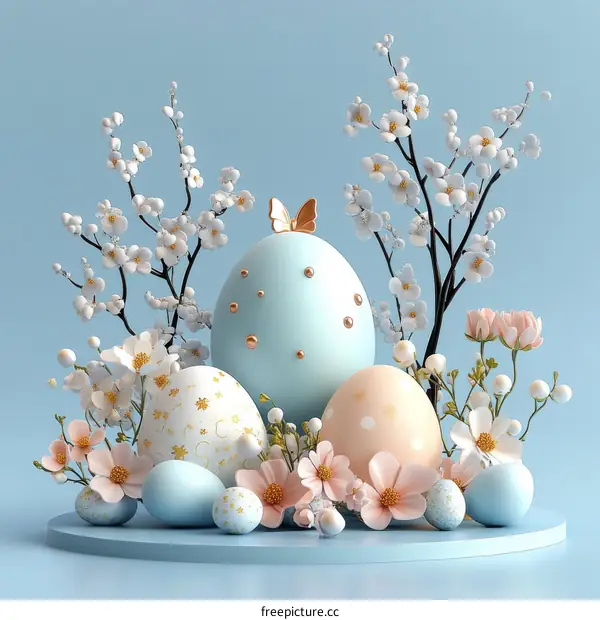 Easter Eggs Arrangement with Flowers and Branches