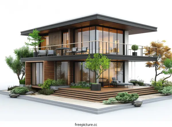 Modern Wooden House Design with Garden